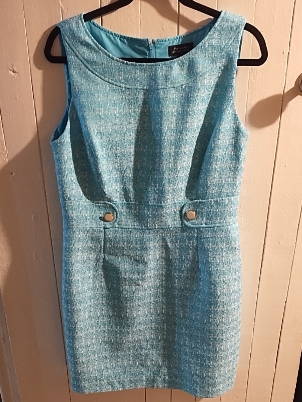 Tahari Aqua Tweed Sheath Dress EUC Size 12.